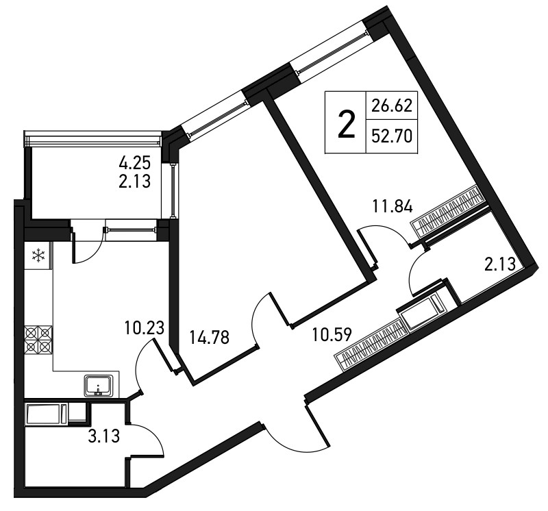 2-комнатная, 55 м² — ЖК ЖК Дом на Львовской