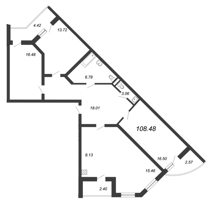 3-комнатная, 108 м² — ЖК ЖК Два Ангела