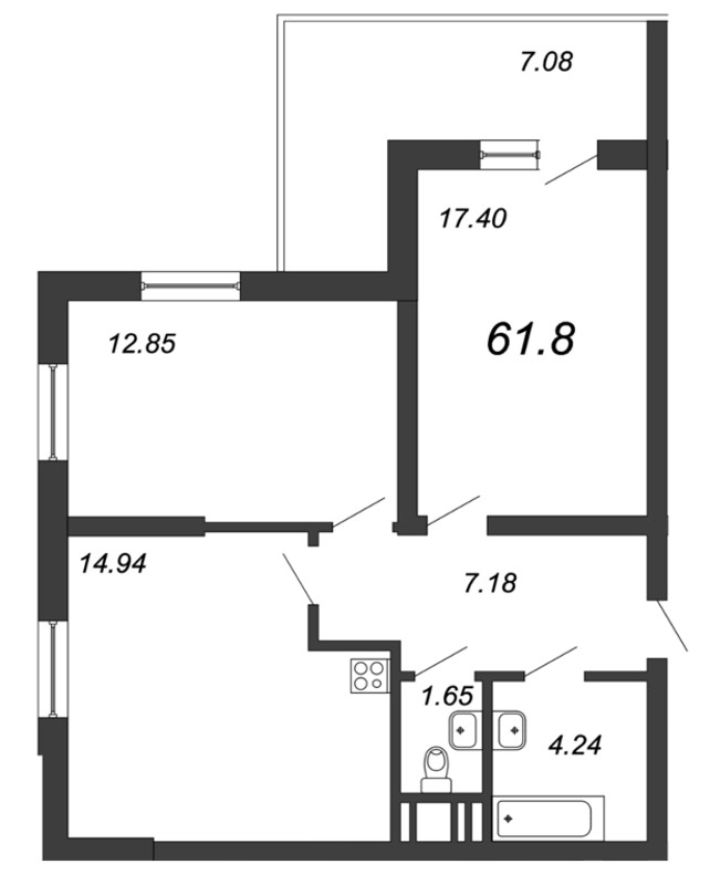 2-комнатная, 62 м² — ЖК ЖК Два Ангела