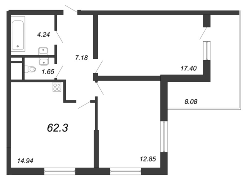 2-комнатная, 62 м² — ЖК ЖК Два Ангела