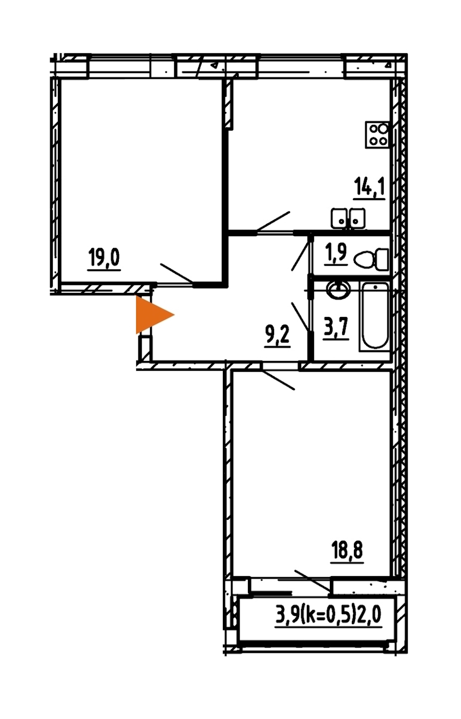 2-комнатная, 69 м² — ЖК ЖК Эталон на Неве