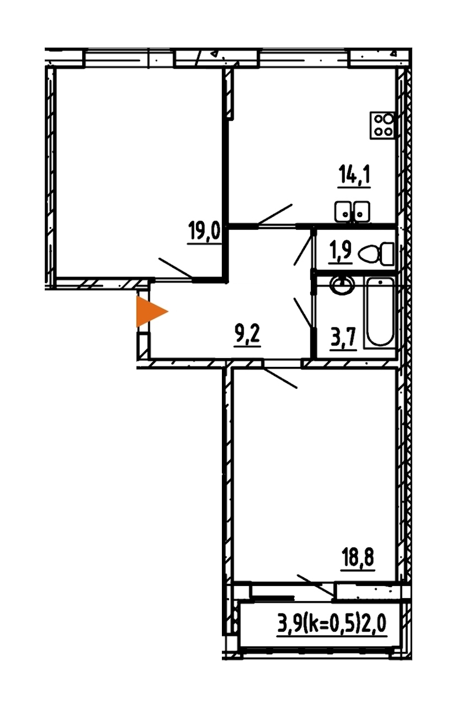 2-комнатная, 69 м² — ЖК ЖК Эталон на Неве
