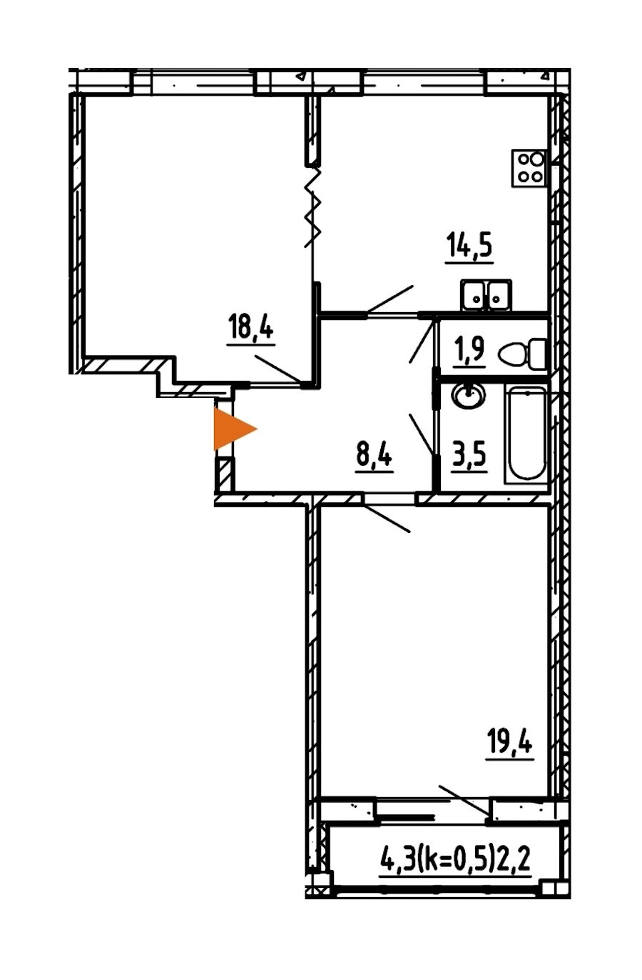2-комнатная, 68 м² — ЖК ЖК Эталон на Неве