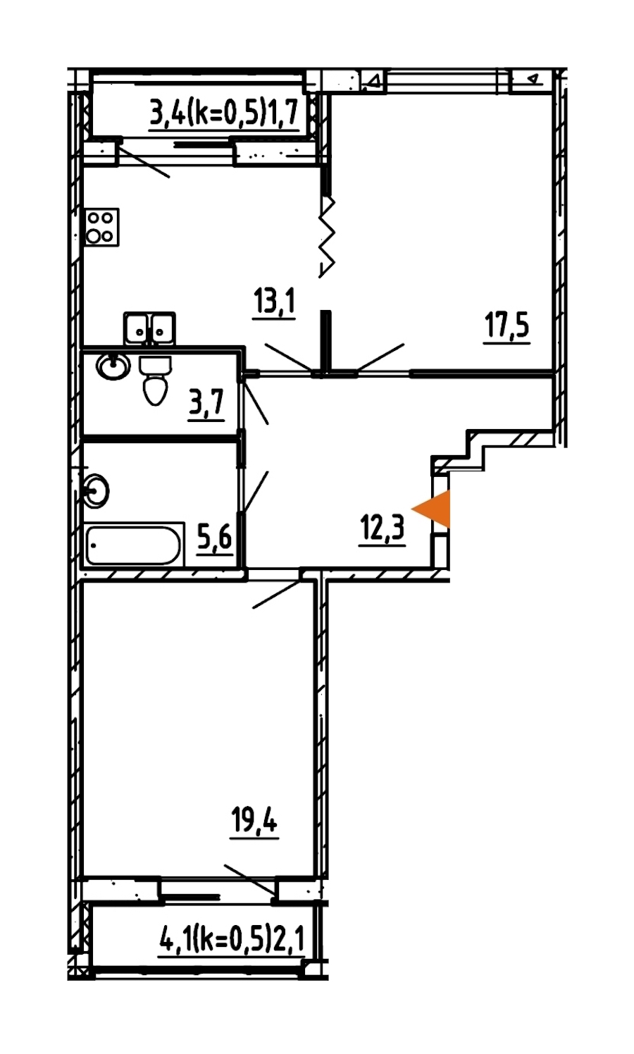 2-комнатная, 75 м² — ЖК ЖК Эталон на Неве