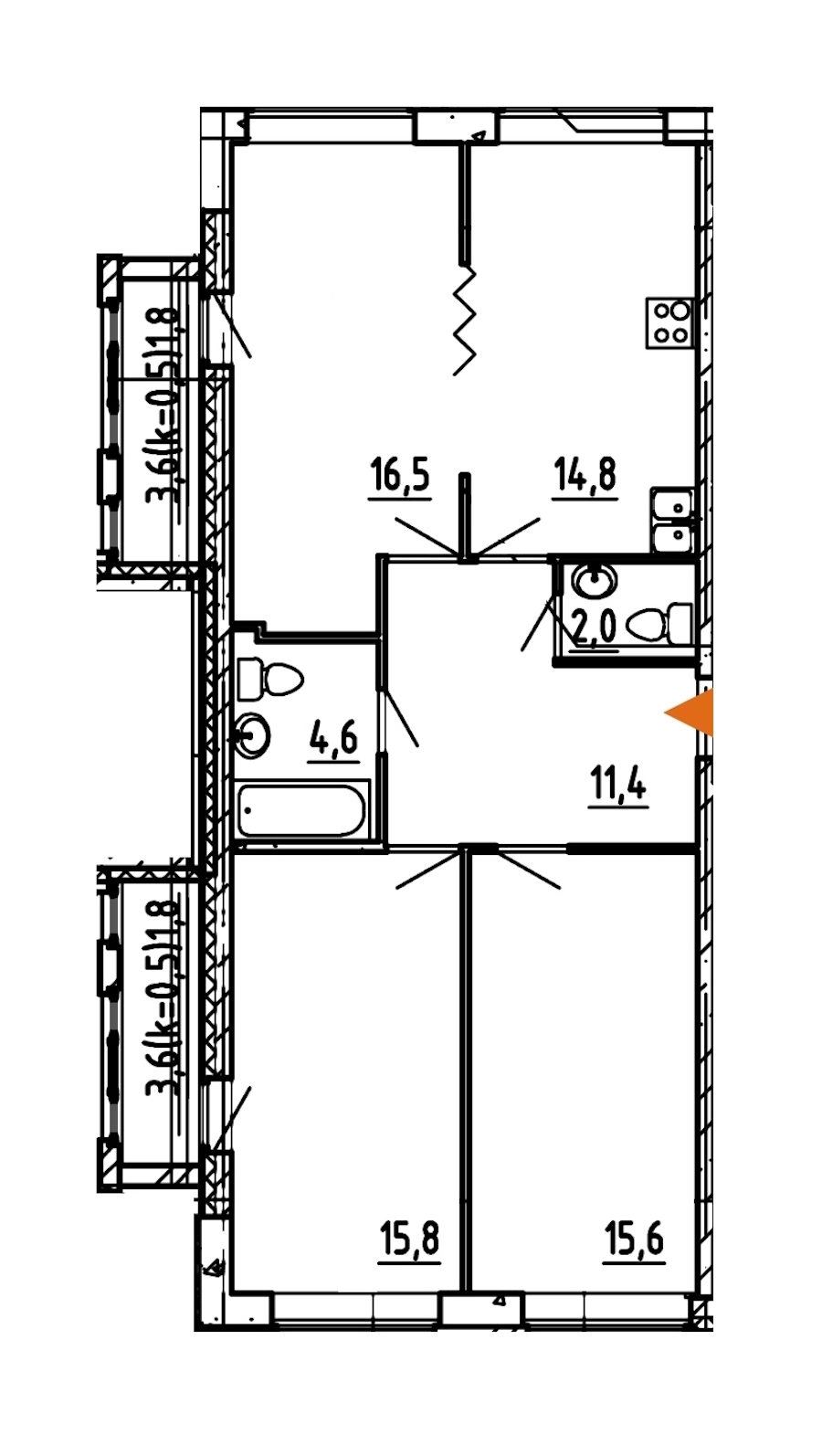 3-комнатная, 84 м² — ЖК ЖК Эталон на Неве
