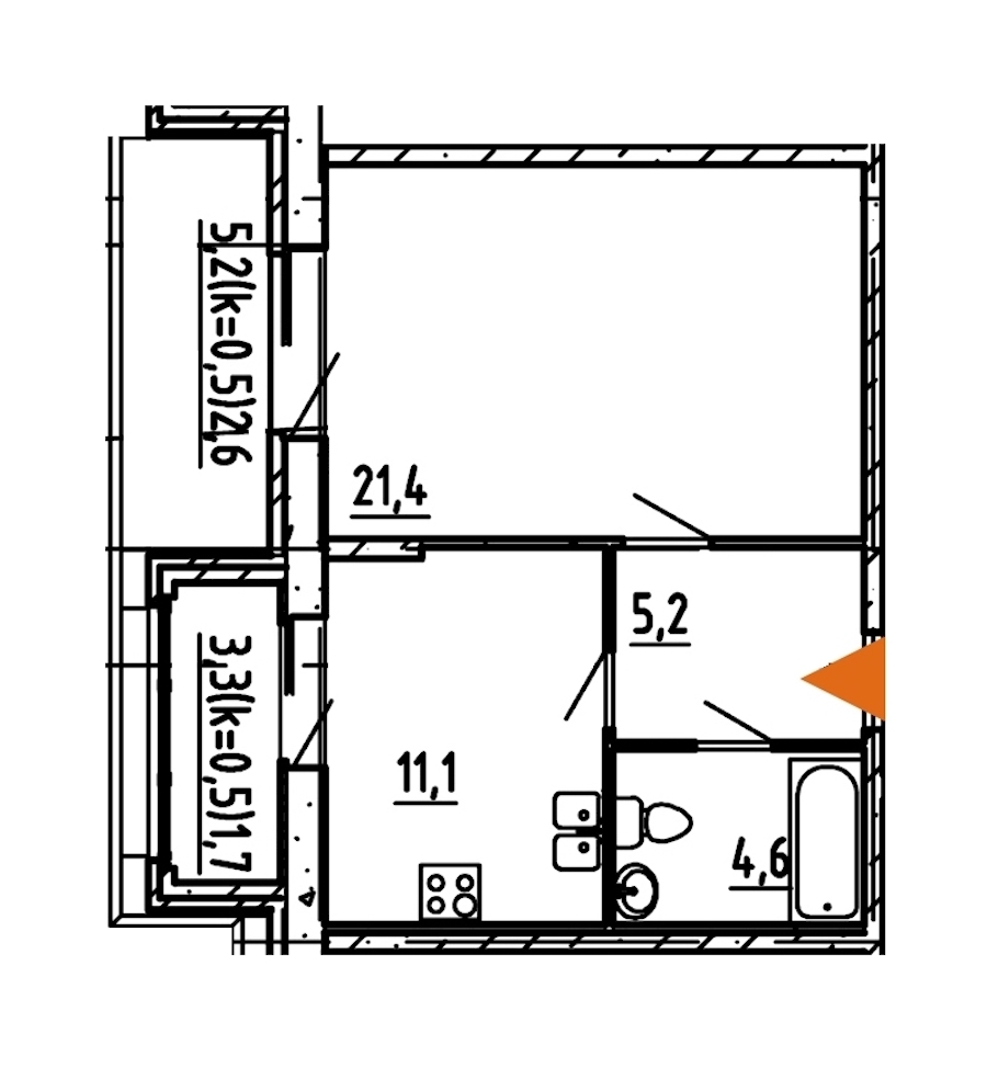 1-комнатная, 47 м² — ЖК ЖК Эталон на Неве