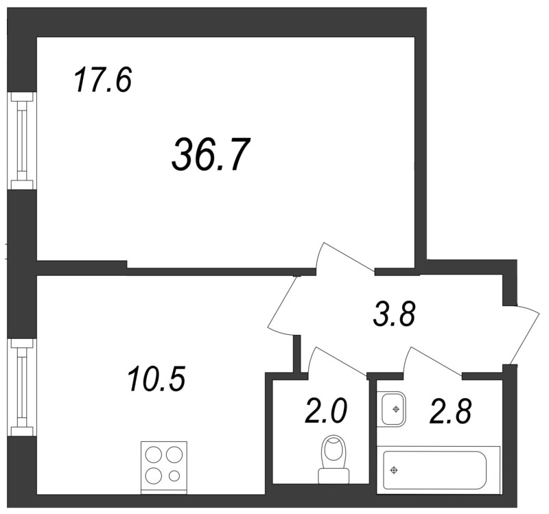 1-комнатная, 37 м² — ЖК ЖК Энфилд