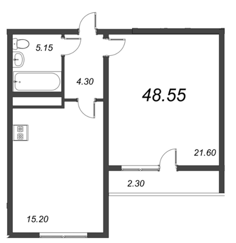 1-комнатная, 49 м² — ЖК ЖК Дом на Космонавтов
