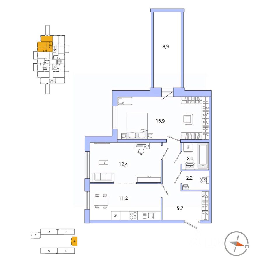2-комнатная, 59.9 м² — ЖК ЖК Юттери
