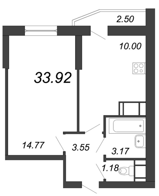 1-комнатная, 34 м² — ЖК ЖК Yoga (Йога)