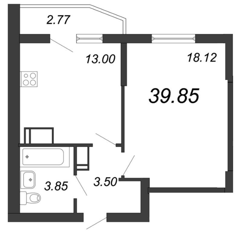 1-комнатная, 40 м² — ЖК ЖК Yoga (Йога)