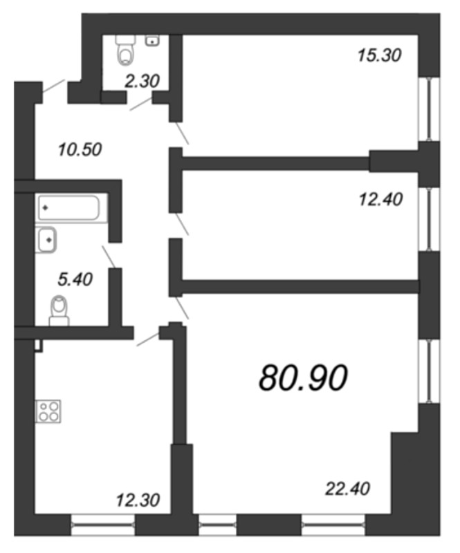 3-комнатная, 81 м² — ЖК ЖК Fusion (Фьюжн)