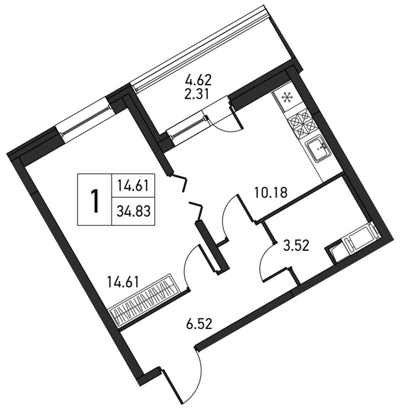 1-комнатная, 37 м² — ЖК ЖК Дом на Львовской