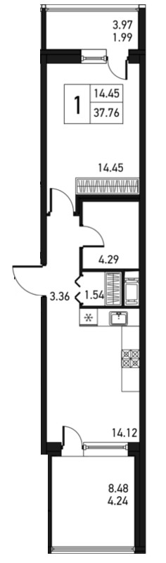 1-комнатная, 44 м² — ЖК ЖК Дом на Львовской