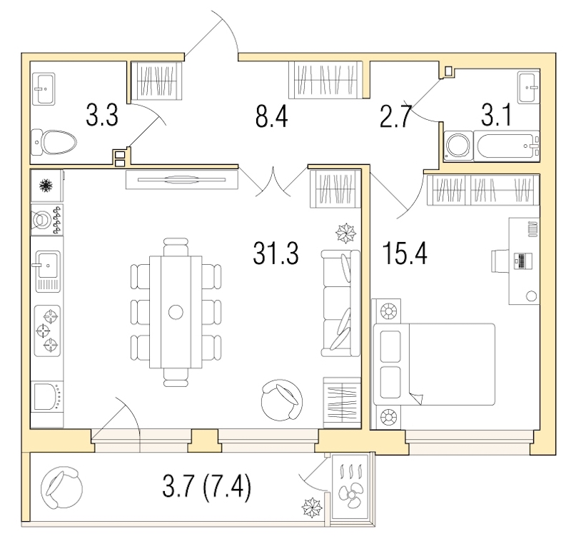 1-комнатная, 67 м² — ЖК ЖК Жемчужный берег