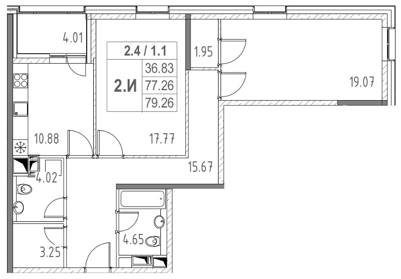 2-комнатная, 80 м² — ЖК ЖК Лайф Лесная