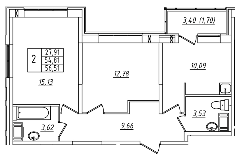 2-комнатная, 57 м² — ЖК ЖК Лиговский сити - Второй квартал (Ligovsky City)