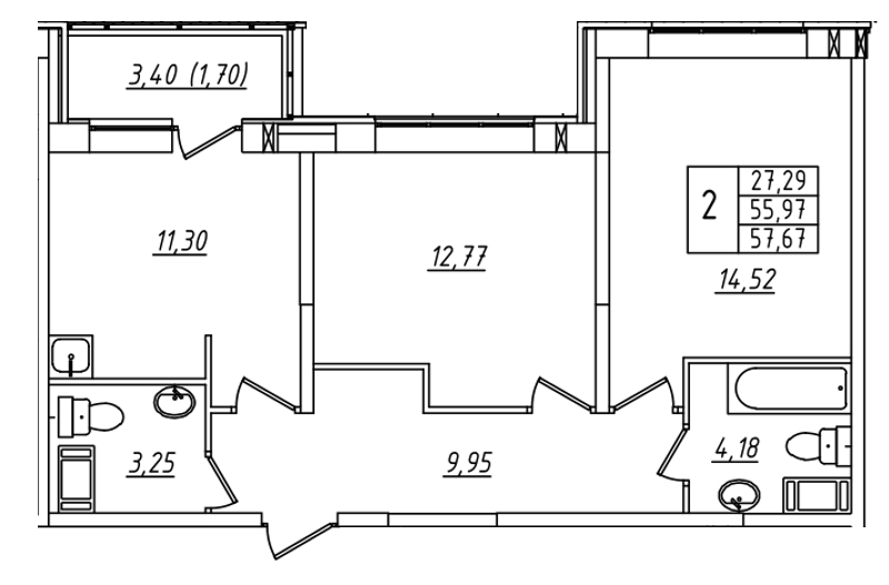 2-комнатная, 58 м² — ЖК ЖК Лиговский сити - Второй квартал (Ligovsky City)