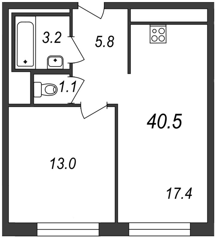 1-комнатная, 41 м² — ЖК ЖК Коллонтай, 2