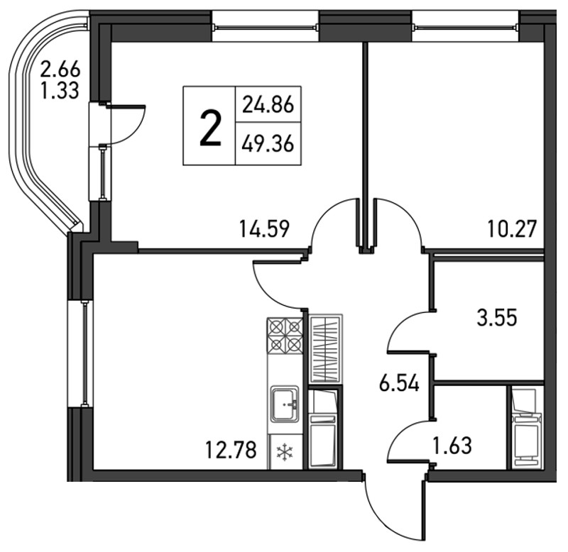 2-комнатная, 51 м² — ЖК ЖК Дом на Львовской