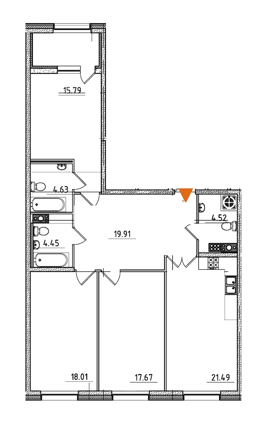 3-комнатная, 109 м² — ЖК ЖК Петровская доминанта