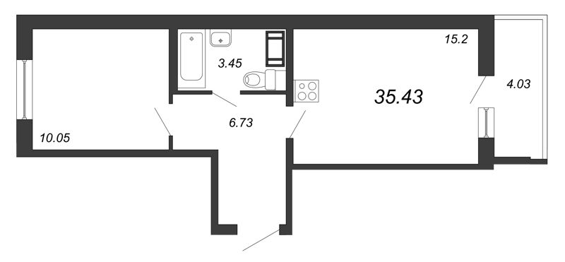 1-комнатная, 35 м² — ЖК ЖК Браво