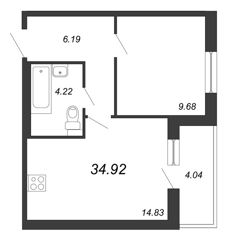 1-комнатная, 35 м² — ЖК ЖК Браво