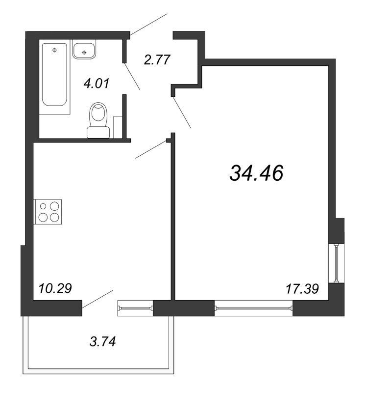 1-комнатная, 34 м² — ЖК ЖК Браво
