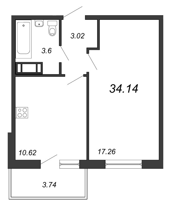 1-комнатная, 34 м² — ЖК ЖК Браво
