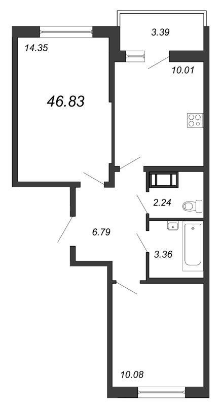 2-комнатная, 47 м² — ЖК ЖК Браво