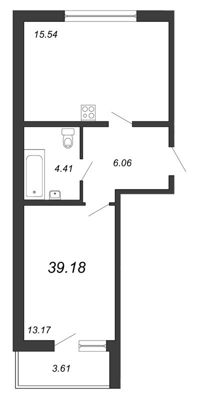 1-комнатная, 39 м² — ЖК ЖК Браво