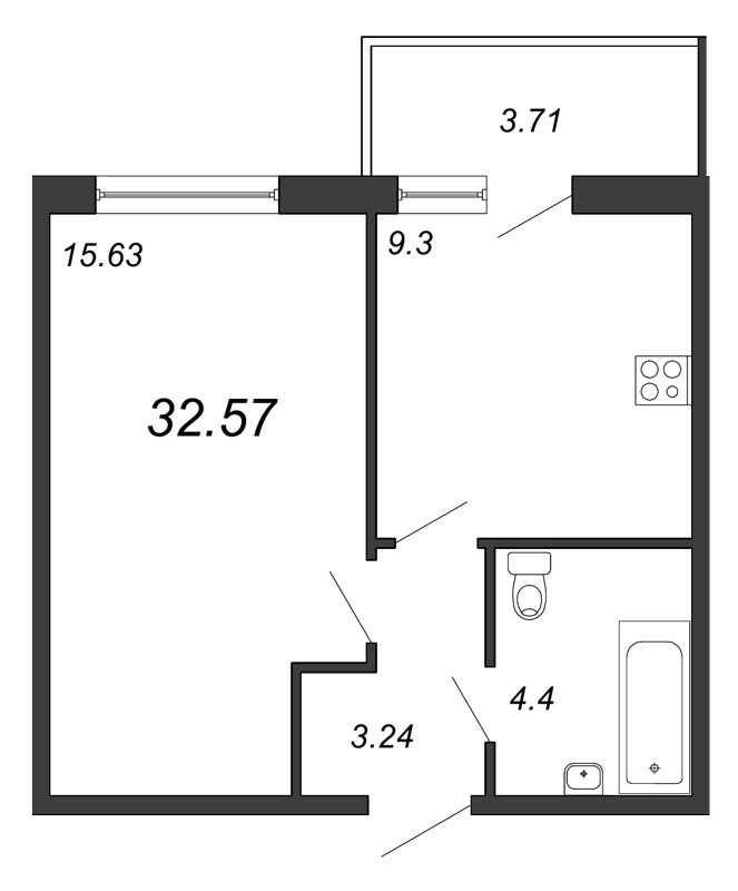 1-комнатная, 33 м² — ЖК ЖК Браво