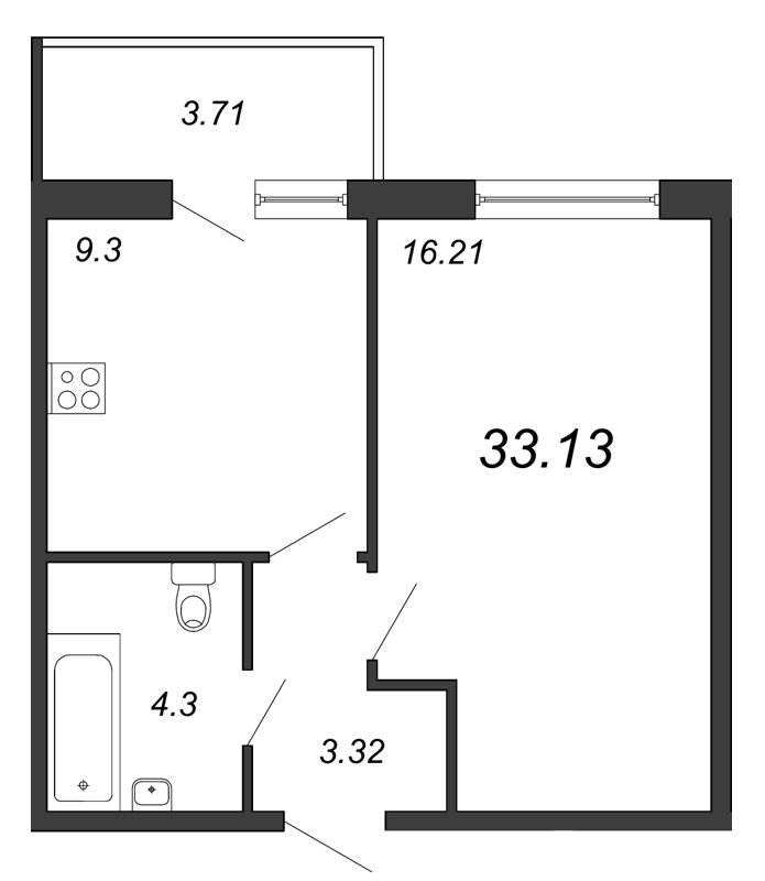 1-комнатная, 33 м² — ЖК ЖК Браво