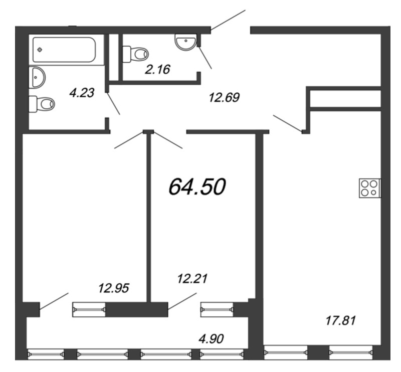 2-комнатная, 65 м² — ЖК ЖК Neva-Neva (Нева-Нева)