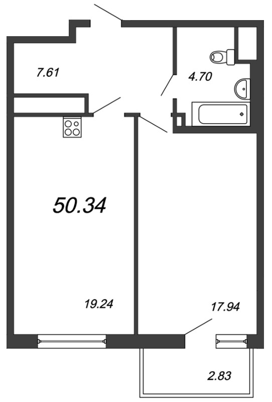 1-комнатная, 50 м² — ЖК ЖК Neva-Neva (Нева-Нева)