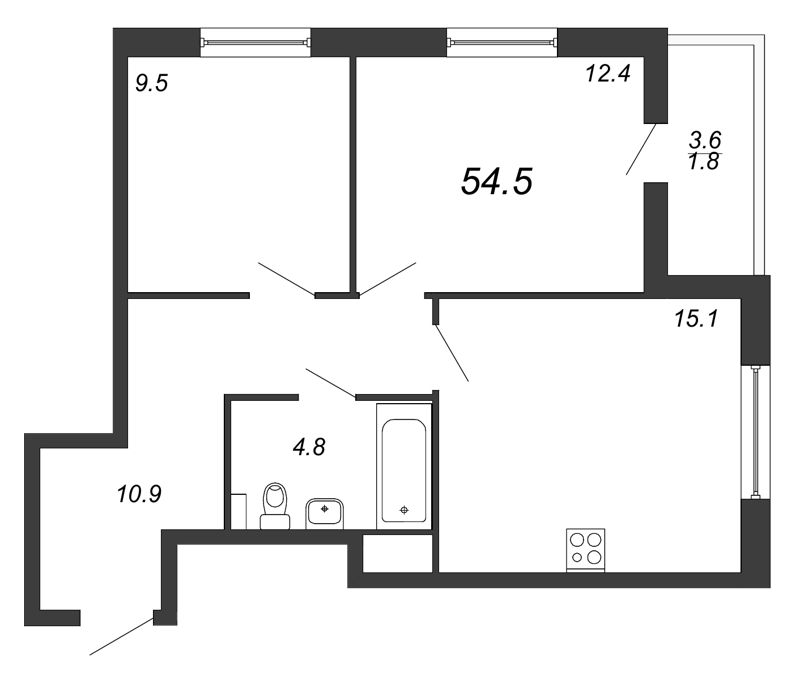 2-комнатная, 55 м² — ЖК ЖК Дом на Блюхера