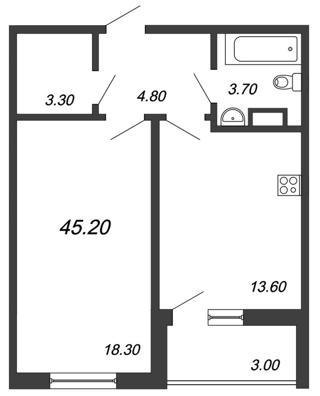 1-комнатная, 45 м² — ЖК ЖК Аист