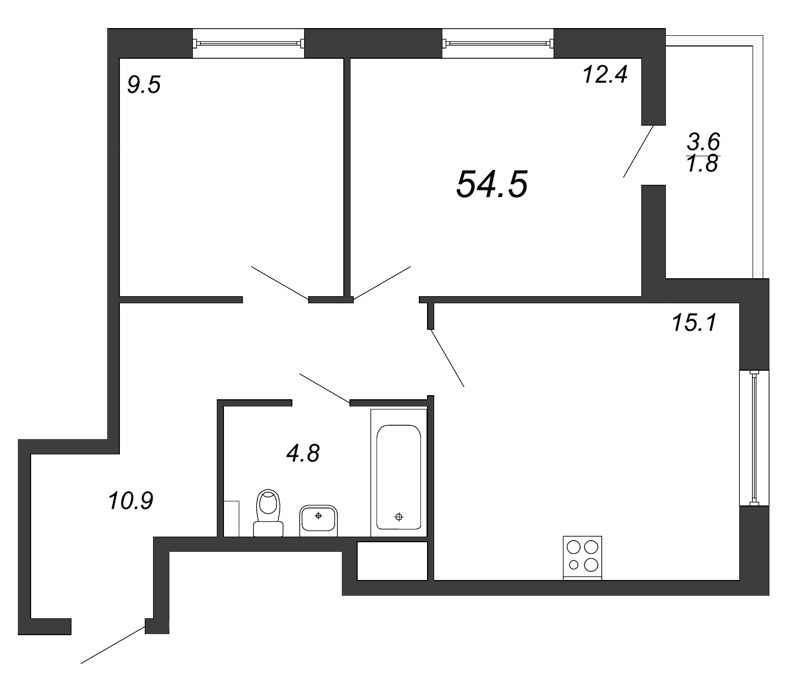 2-комнатная, 55 м² — ЖК ЖК Дом на Блюхера