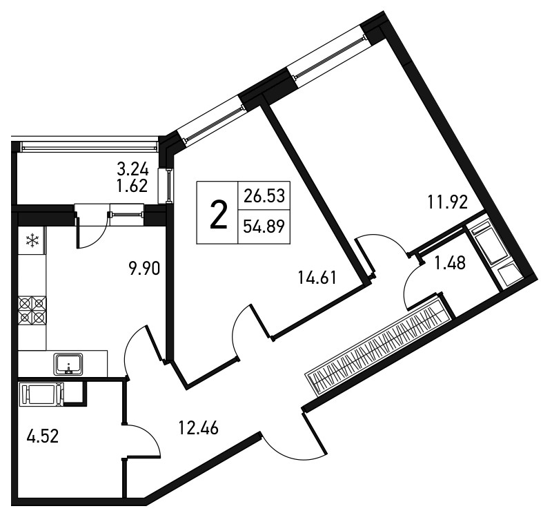 2-комнатная, 57 м² — ЖК ЖК Дом на Львовской