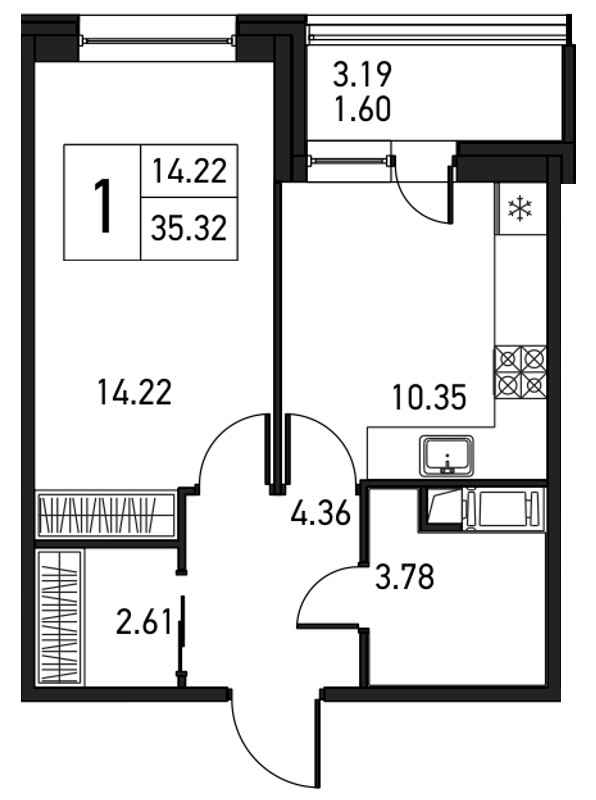 1-комнатная, 37 м² — ЖК ЖК Дом на Львовской
