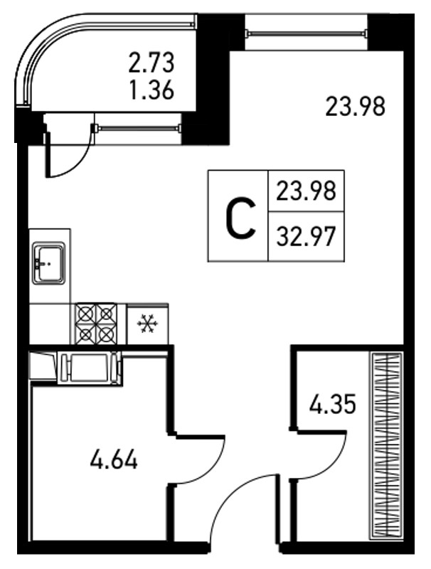 Студия, 34 м² — ЖК ЖК Дом на Львовской