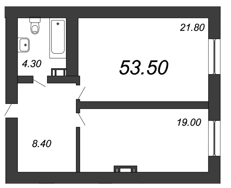 1-комнатная, 54 м² — ЖК ЖК Fusion (Фьюжн)
