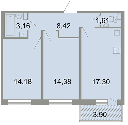 2-комнатная, 60 м² — ЖК ЖК Клёны