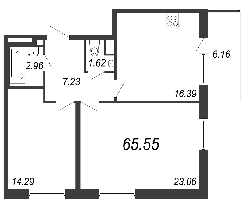 2-комнатная, 66 м² — ЖК ЖК ТАРМО