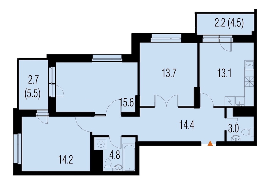 3-комнатная, 84 м² — ЖК ЖК Жемчужный Каскад