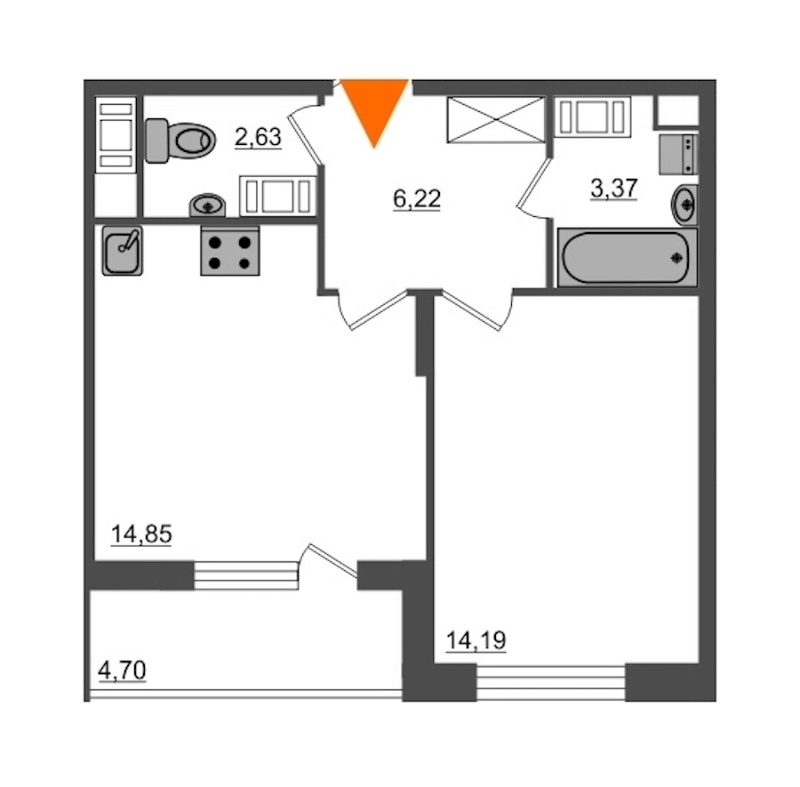 1-комнатная, 44 м² — ЖК ЖК Питер