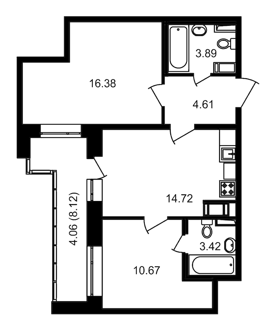 2-комнатная, 62 м² — ЖК ЖК Елизаровский