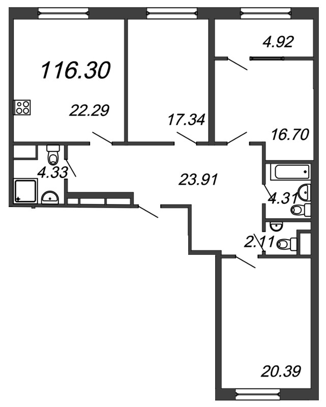 3-комнатная, 116 м² — ЖК ЖК Botanica (Ботаника)