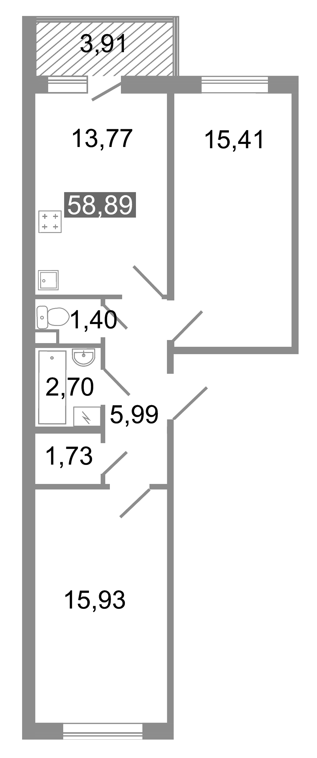 2-комнатная, 59 м² — ЖК ЖК Клёны