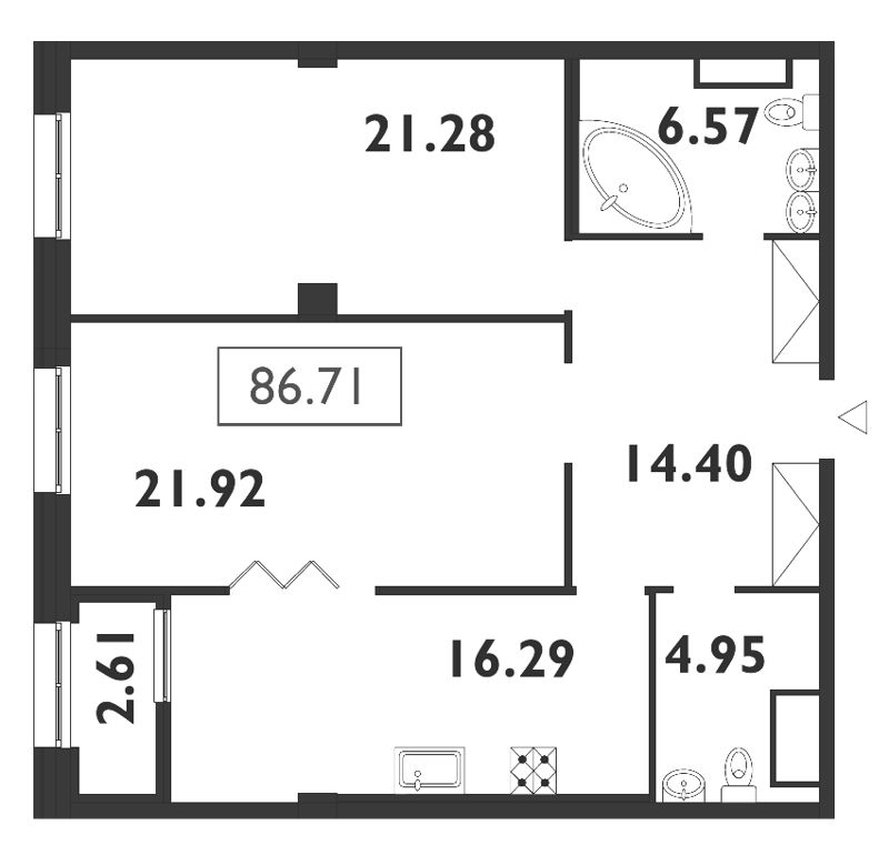 2-комнатная, 86 м² — ЖК ЖК Neva Haus (Нева Хаус)
